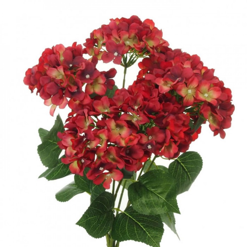 Silk Hydrangeas Bush Red 56cm Silk Flowers